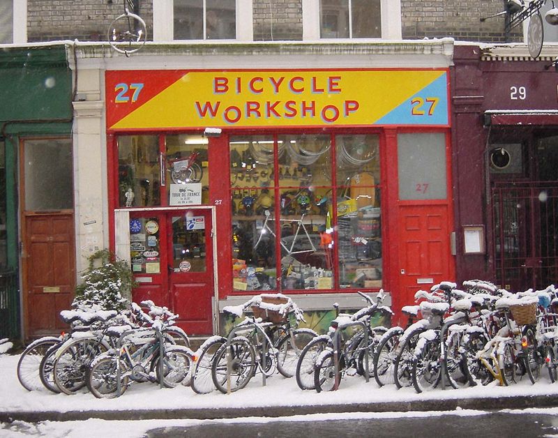 Bicycle Workshop in the Winter Snow